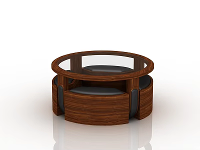 Modern Round Wooden Coffee Table With Built In Seats And Smooth Surface Design 3d model