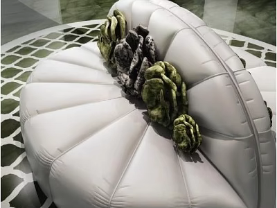 Elegant White Petal Shaped Multi Seater Sofa With Green Decorative Accents 3d model