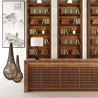 Modern Reception Desk Bookshelf Cashier Hanging Pictures 3d model