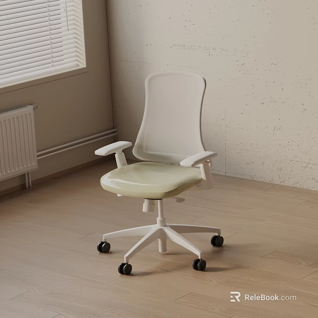 Modern Office Chair With White Mesh Backrest Light Green Seat And Armrests On Wheels 3d model 