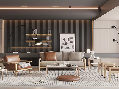 Modern Living Room Interior Design With Sofa Chair Coffee Table And Artwork 3d model