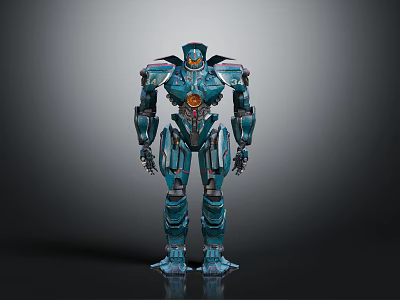 Blue Armored Mech Warrior Robot Character With Mechanical Structure And Core Design 3d model