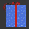 Blue Gift Box With White Patterns And Red Ribbon Bow For Daily Use 3d model