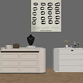 Modern Interior With White Chests Of Drawers Decorative Painting And Wooden Floor