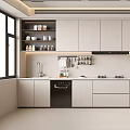 Modern Open Kitchen Interior With White Cabinets Island Counter And Appliances 3d model