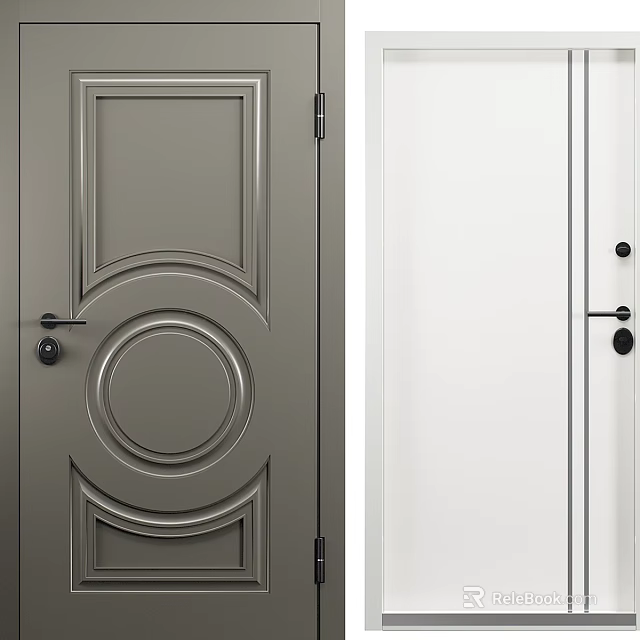 Gray and White Hinged Doors with Decorative and Sleek Designs for Home Interior 3d model 