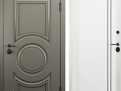 Gray and White Hinged Doors with Decorative and Sleek Designs for Home Interior 3d model