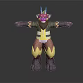 Animated Game Character With Brown Fur White Horns Black Yellow Outfit Standing Pose