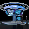 Futuristic Technology Exhibition Hall With Interactive Globe And Large Digital Screens 3d model