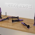 Vintage European Style 3D Model Decorative Ornament Set with Purple Carved Design on Wooden Tabletop