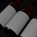 Three Dark Brown Wine Bottles With White Labels Against Black Background 3d model