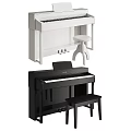 Stylish Musical Instruments White And Black Pianos With Matching Stools For Home