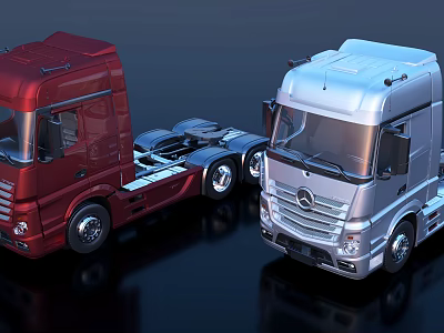 Red And Silver Commercial Vehicles With Modern Cab Design And Heavy Duty Build 3d model