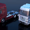 Red And Silver Commercial Vehicles With Modern Cab Design And Heavy Duty Build