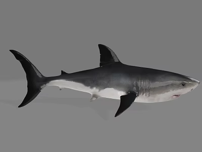 Majestic Shark With Sharp Fins Powerful Tail And Gray White Body 3d model