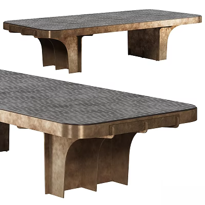 Elegant Vintage Dining Table With Textured Tabletop And Curved Metallic Legs 3d model
