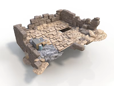 Modern Courtyard Design With Stone Walls Slate Flooring And Decorative Clay Pots 3d model