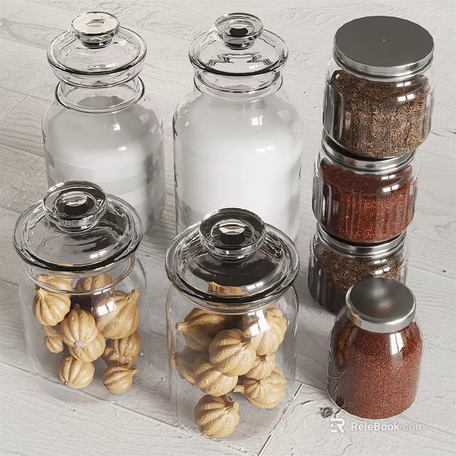 Glass Spice Jars With Airtight Lids For Organizing Kitchen Spices On Countertop 3d model 