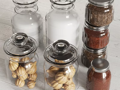 Glass Spice Jars With Airtight Lids For Organizing Kitchen Spices On Countertop 3d model