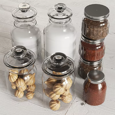 Glass Spice Jars With Airtight Lids For Organizing Kitchen Spices On Countertop 3d model
