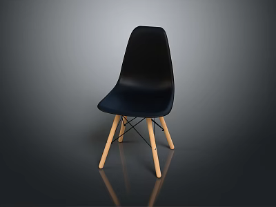 Black Leisure Chair With Wooden Crossed Legs Sleek Design And Reflective Floor 3d model