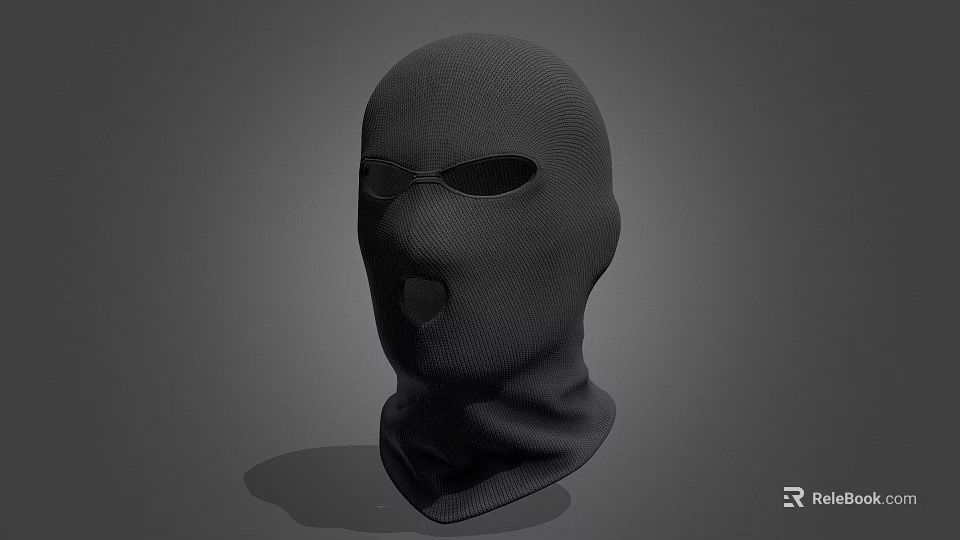 Black Knit Balaclava Hat With Eye And Mouth Holes Design On Gray Background Shadow 3d model 