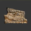 Natural Rock Sculpture With Carved Details And Brown Orange Layered Texture