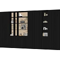 Modern Bookcase Interior With Display Shelves Drawers And Decorative Lighting
