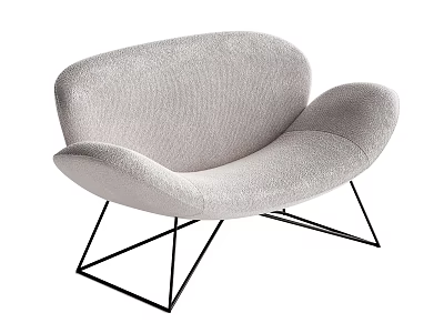 Modern Light Gray Curved Design Fabric Accent Chair With Black Metal Legs 3d model