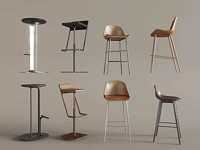 Various Modern Bar Stools With Sleek Metal And Wooden Designs For Kitchen 3d model