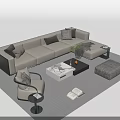 Modern Light Colored Sofa And Coffee Table Set With Pillows Armchair Ottoman And Area Rug