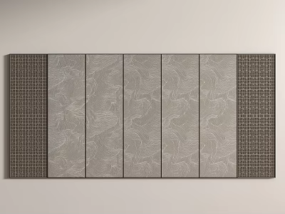 Modern Minimalist Background Wall With Patterned Panels And Lattice Design Sides Light Gray Tone 3d model