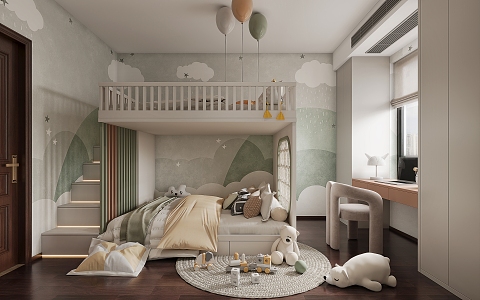 Modern simple children's room bunk 3d model