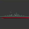 Detailed Warship Model With Green Hull Red Bottom And Naval Equipment