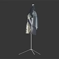 Dark Blue Traditional Kimono Style Coat With White Embroidery Displayed On Stand