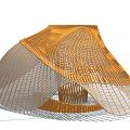 Artistic Wooden Woven Structure With Cylindrical Grid Design And Natural Texture