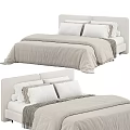 Minimalist Double Bed With Light Beige Bedding Fabric Headboard And Pillows