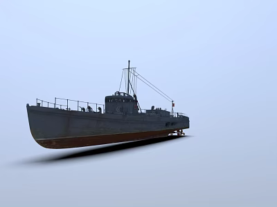 Gray Warship With Superstructure Mast Deck Equipment Red Bottom And Light Blue Background Sky 3d model