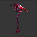 Purple Pink Sci Fi Scythe Weapon With Glowing Red Details And Long Handle