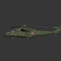Green Military Helicopter 3D Model With Rotors Side View And Exterior