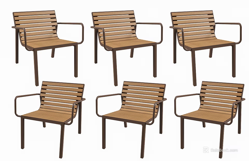 Wooden Outdoor Chairs with Metal Frame and Armrests for Patio Garden Use 3d model 