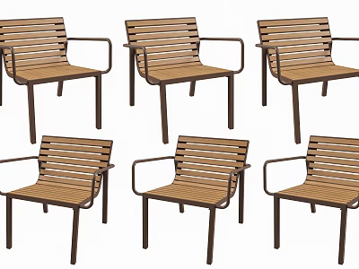 Wooden Outdoor Chairs with Metal Frame and Armrests for Patio Garden Use 3d model