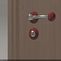 Modern Red Metal Door Handle And Lock On Light Wooden Door Panel