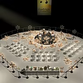 Circular Celebration Corner Venue Setup With White Chairs Central Stage And Decorative Lights