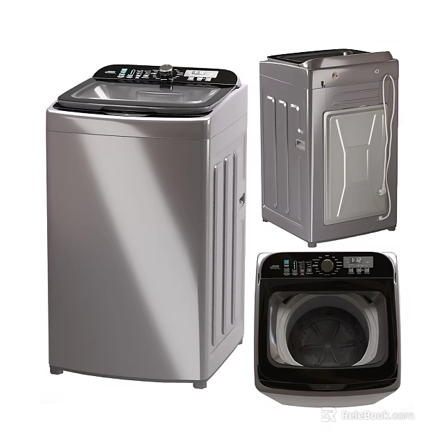 Different Types of Silver and Black Washing Machines With Digital Control Panels 3d model 