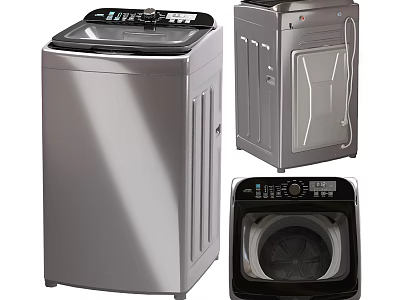 Different Types of Silver and Black Washing Machines With Digital Control Panels 3d model