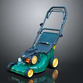 Green Lawn Mower With Black Handle Yellow Wheels And Bottom Engine