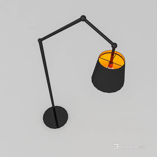 Modern Black Adjustable Arm Floor Lamp With Warm Yellow Light Shade 3d model