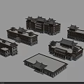 Ancient Architecture Complex Featuring Traditional Roofs Overhanging Eaves And Courtyard Layout 3d model