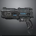 Futuristic Sci Fi Gun Design With Metallic Structure And Blue Glowing Details
